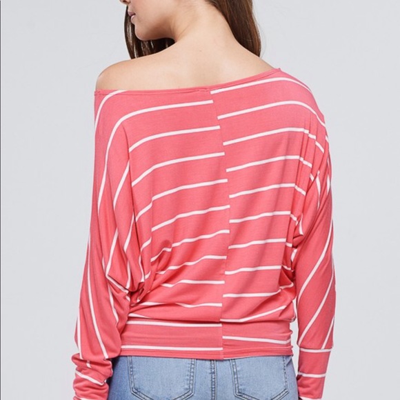 Coral Dolman Sleeve Striped Knit Top - Picture 6 of 6
